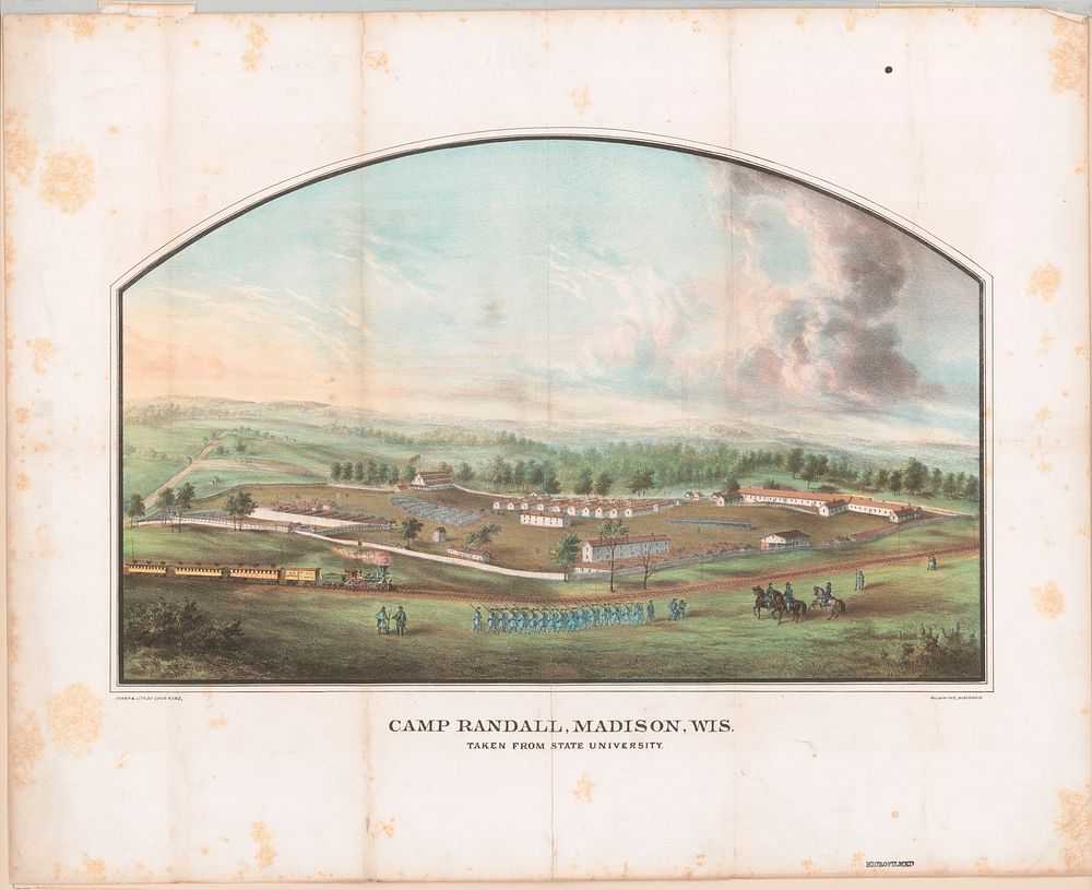Camp Randall, Madison, Wis. Taken from state university, Kurz, Louis, 1833-1921, lithographer (published by Chicago…