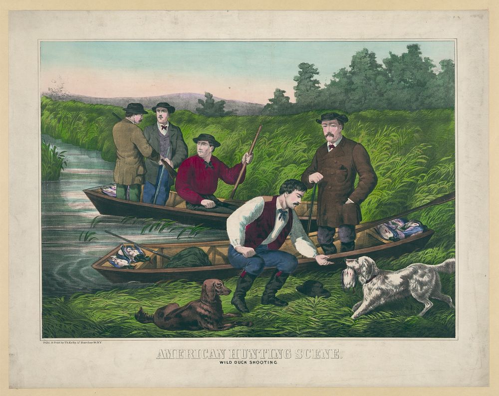 American hunting scene - wild duck shooting by Kelly, Thomas, active 1871-1874