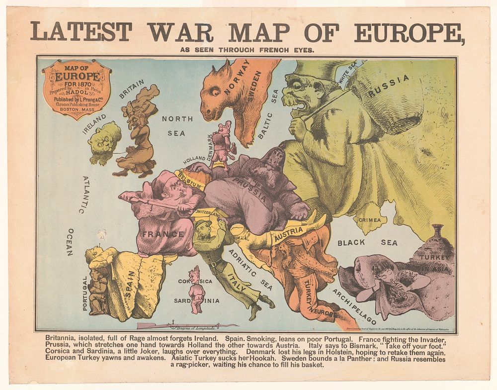 Latest war map of Europe : as seen through French eyes / / perpared by Hadol, in Paris., L. Prang & Co., publisher