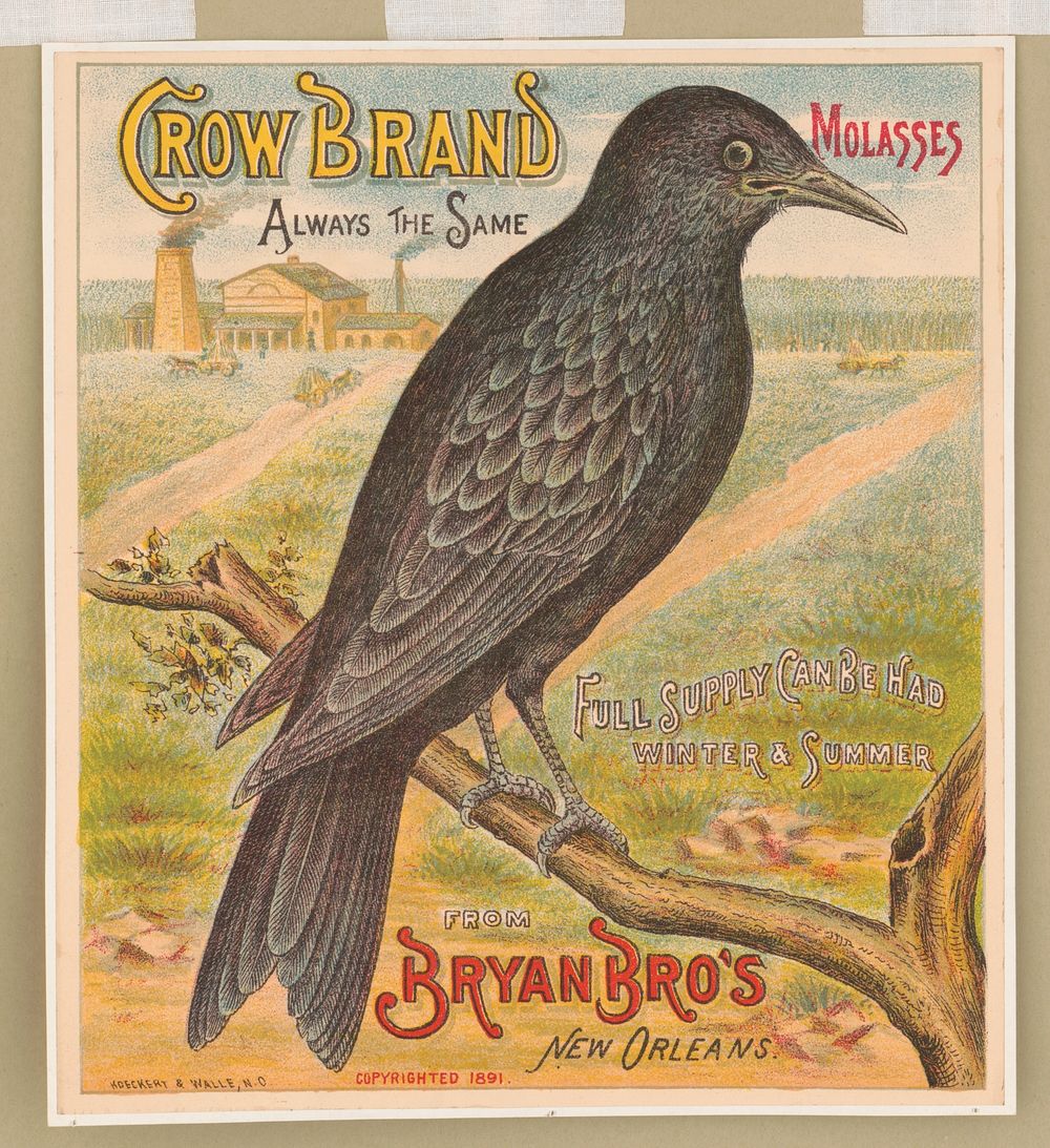 Crow brand molasses. Bryan Bro's New Orleans, c1891.