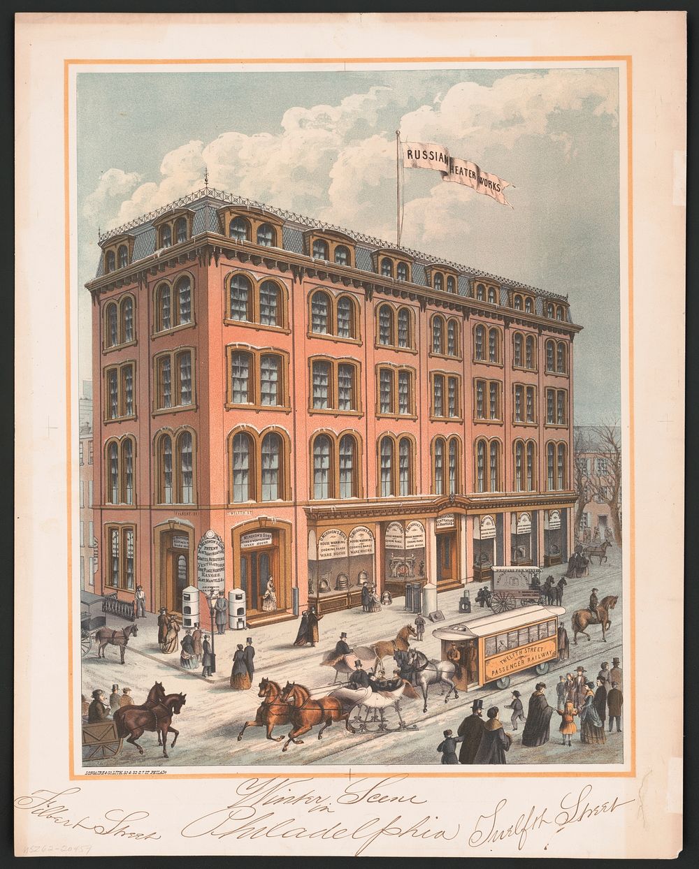 Winter scene in Philadelphia, Philada. : Longacre & Co. Lith. 30 & 32 S. 7. St. Philada., [between 1870 and 1880]