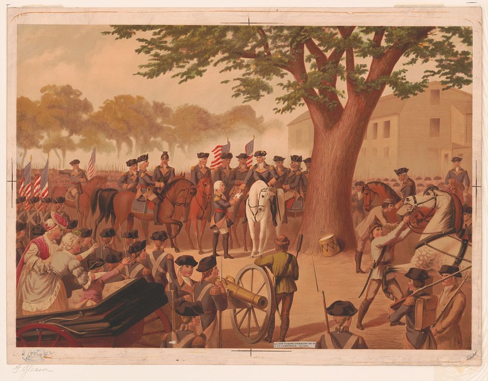 Washington taking command of the army at Cambridge, c1875.