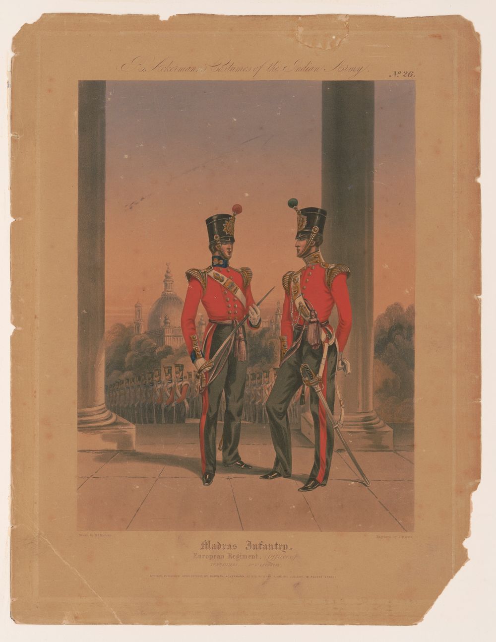 R. Ackermann's costumes of the Indian Army. No. 26. Madras Infantry--European Regiment (Officers) 1st Fusiliers, 2nd Lt.…