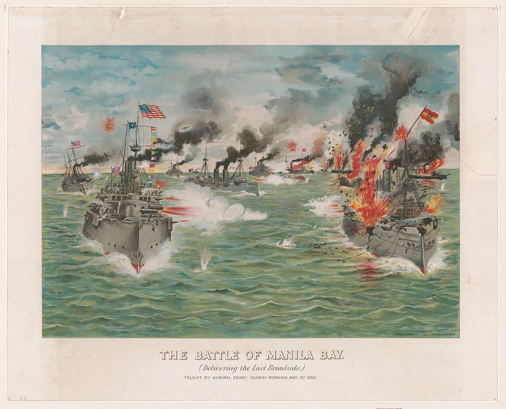 The battle of Manila Bay, (delivering the last broadside)