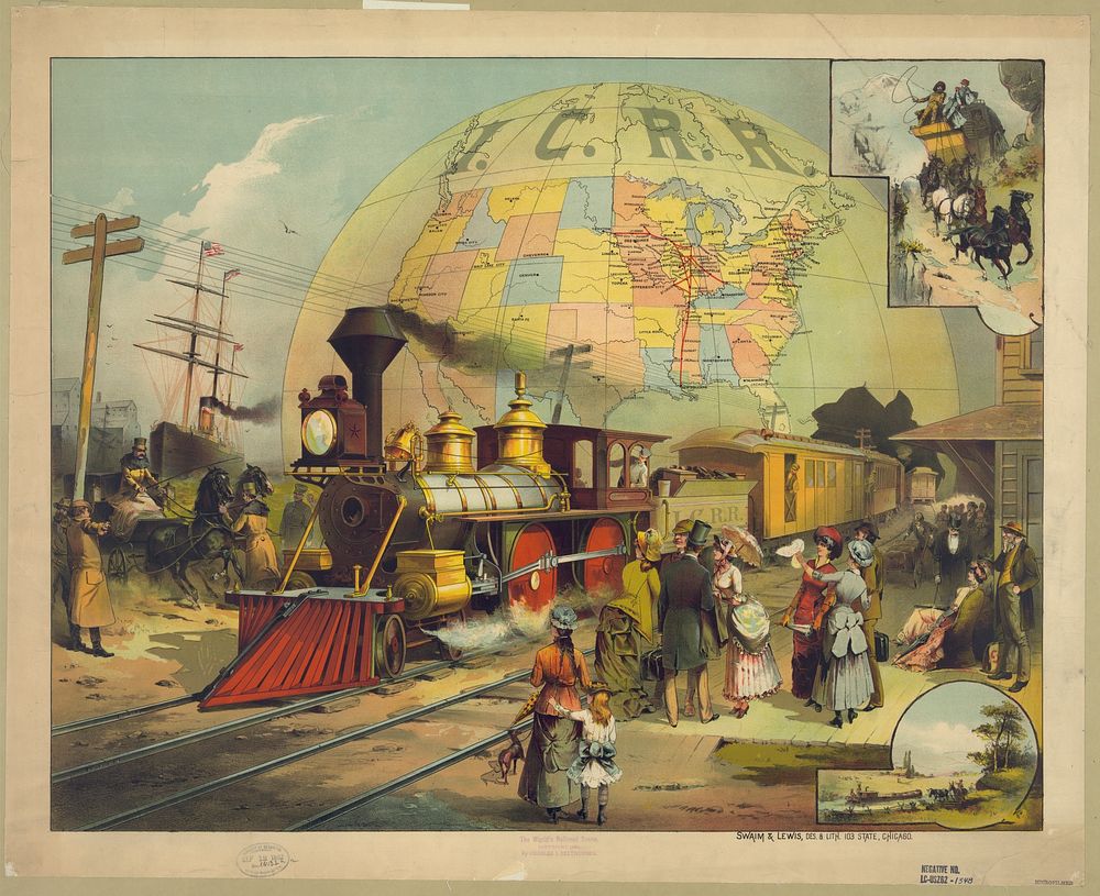 The world's railroad scene / Swain & Lewis, des. & lith. 103 State, Chicago.