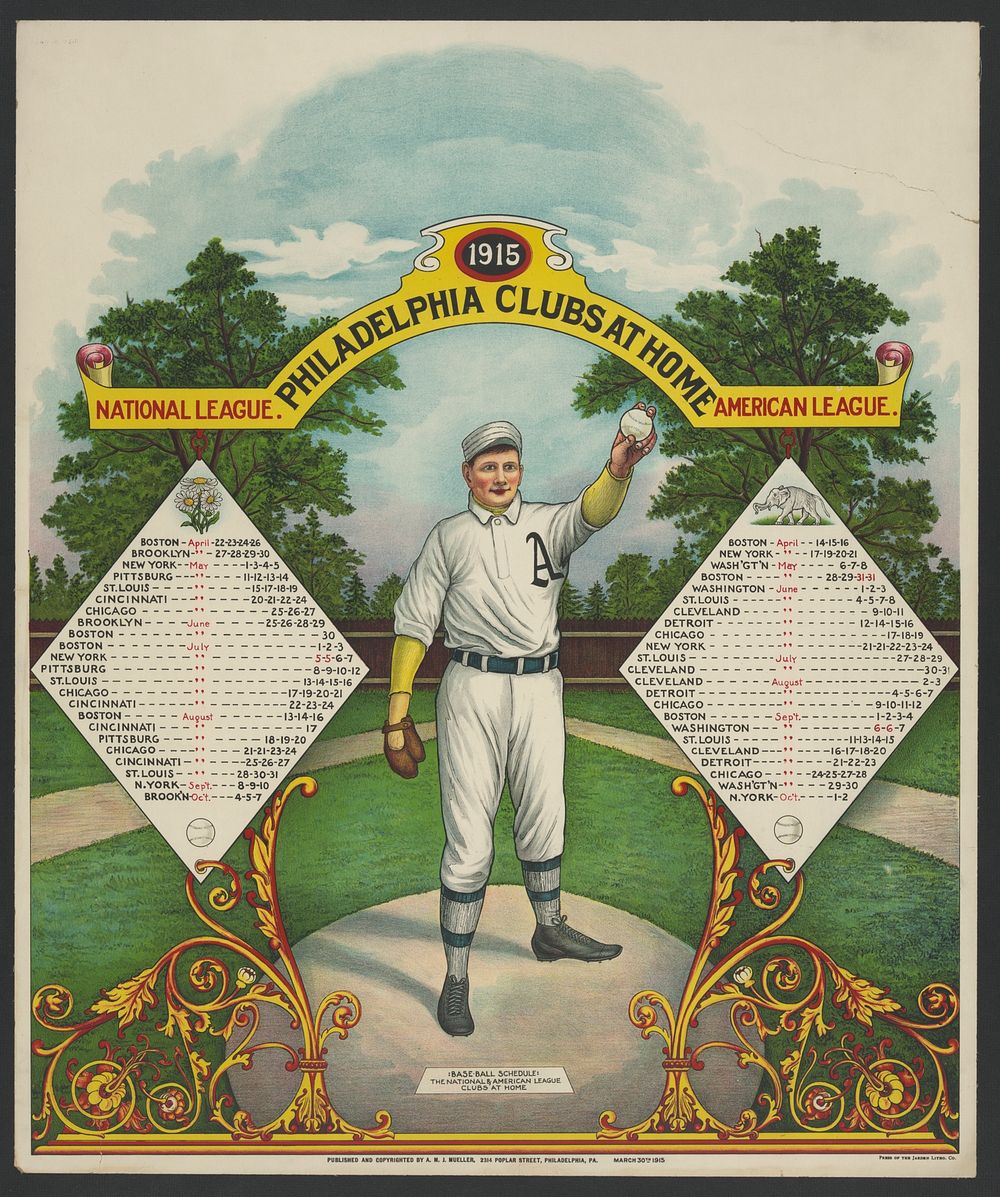 Philadelphia clubs at home Base-ball schedule - the National & American League clubs at home / / press of the Jarden Litho.…
