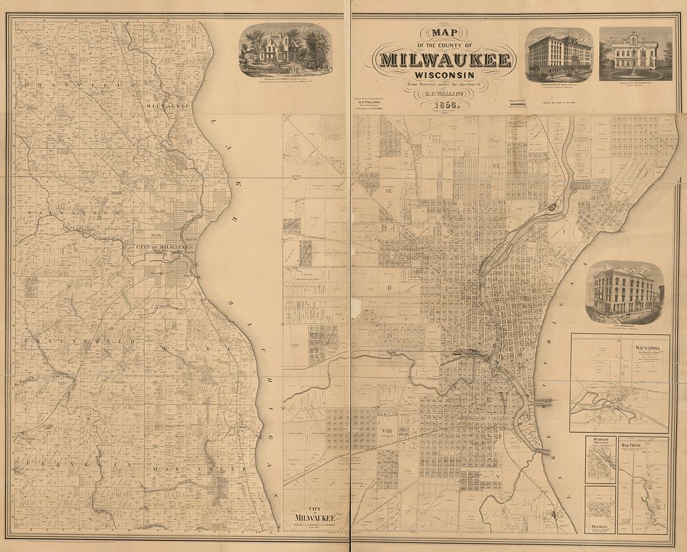 Map of the county of Milwaukee, Wisconsin by Walling, Henry Francis, 1825-1888.