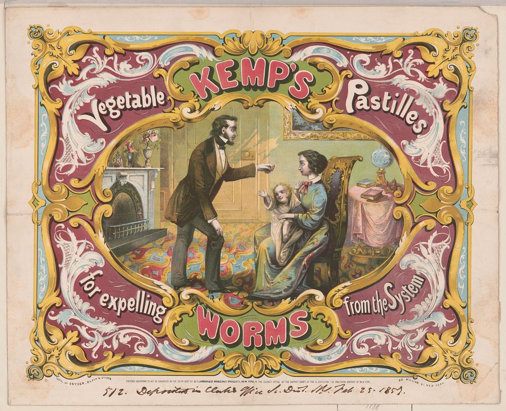 Kemp's vegetable pastilles for expelling worms from the system / lith. of Snyder, Black & Sturn 92 William St. New York.…