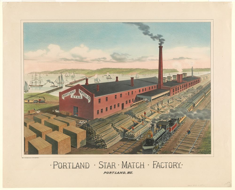 Portland star match factory, Portland, Me. / JC [monogram] ; Geo. H. Walker & Co. Lith. Boston.