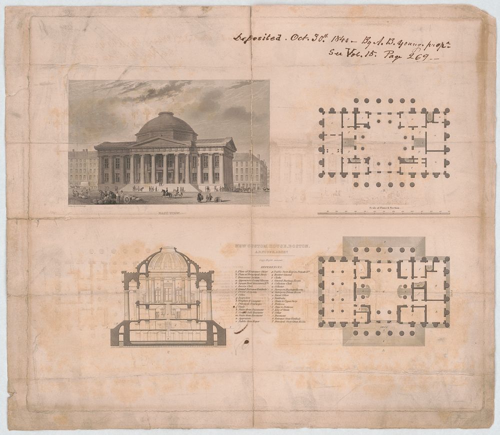 New custom house, Boston. A.B. Young, Archt. East view / drawn by C.H. Billings ; engraved by G.G. Smith.