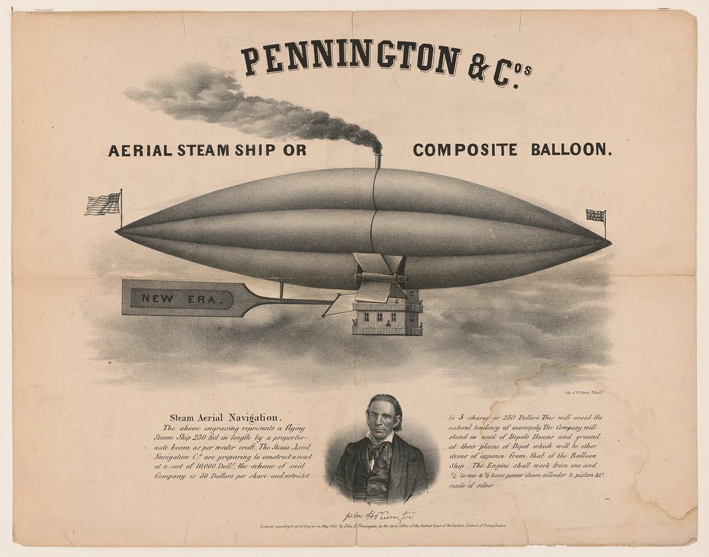 Pennington & Cos. aerial steam ship or composite balloon / lith. of P.S. Duval, Philada., Duval, Peter S., 1804 or 1805-1886