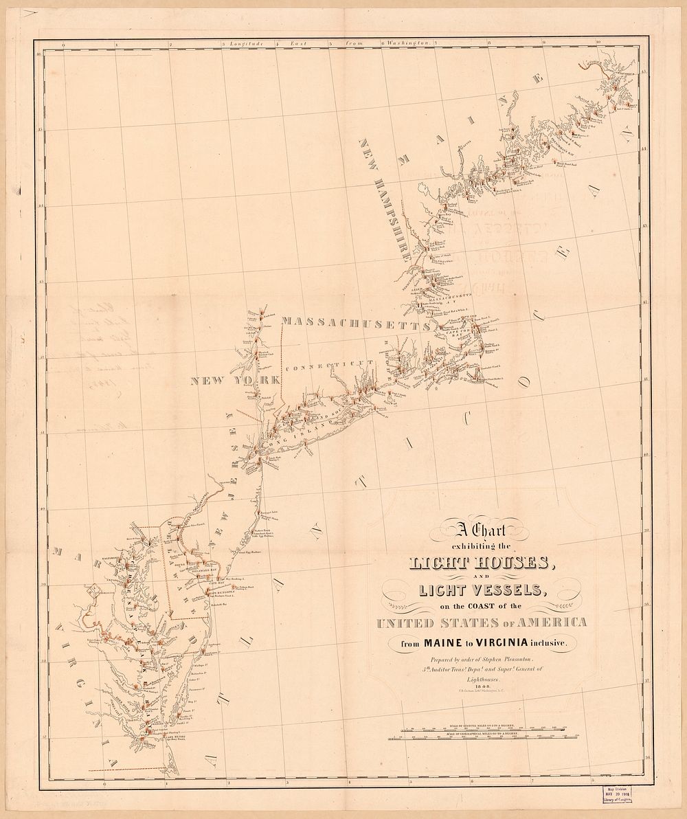 A chart exhibiting the light houses and light vessels on the coast of the United States of America : from Maine to Virginia…