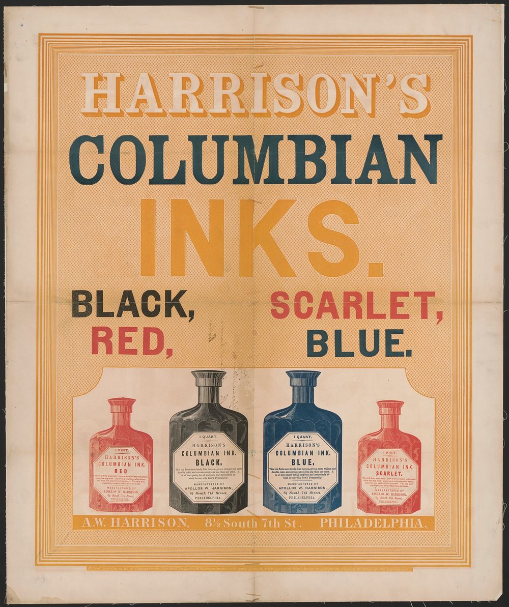 Harrison's Columbian inks, black, scarlet, red, blue