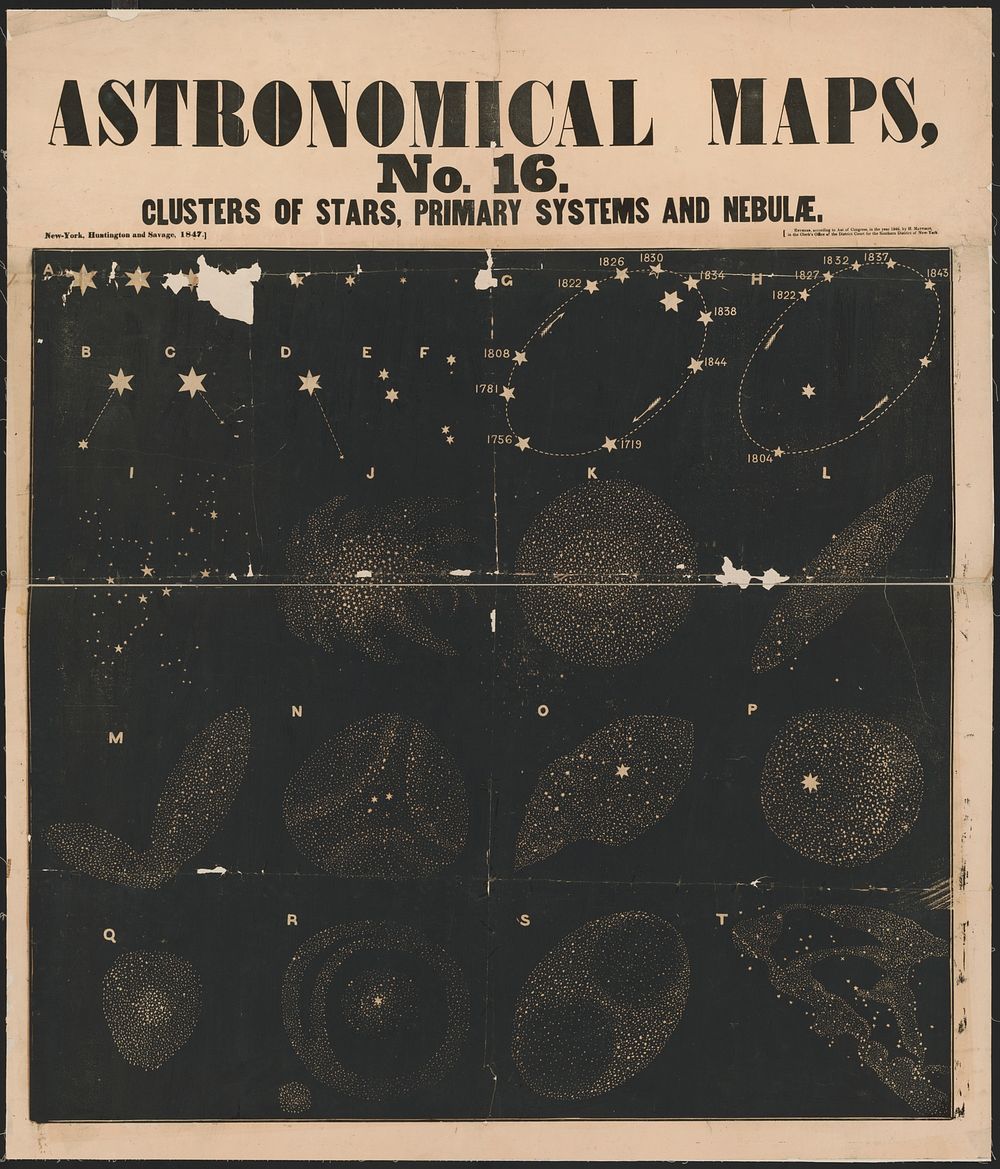 Astronomical maps, no. 16, clusters of stars, primary systems and nebulae