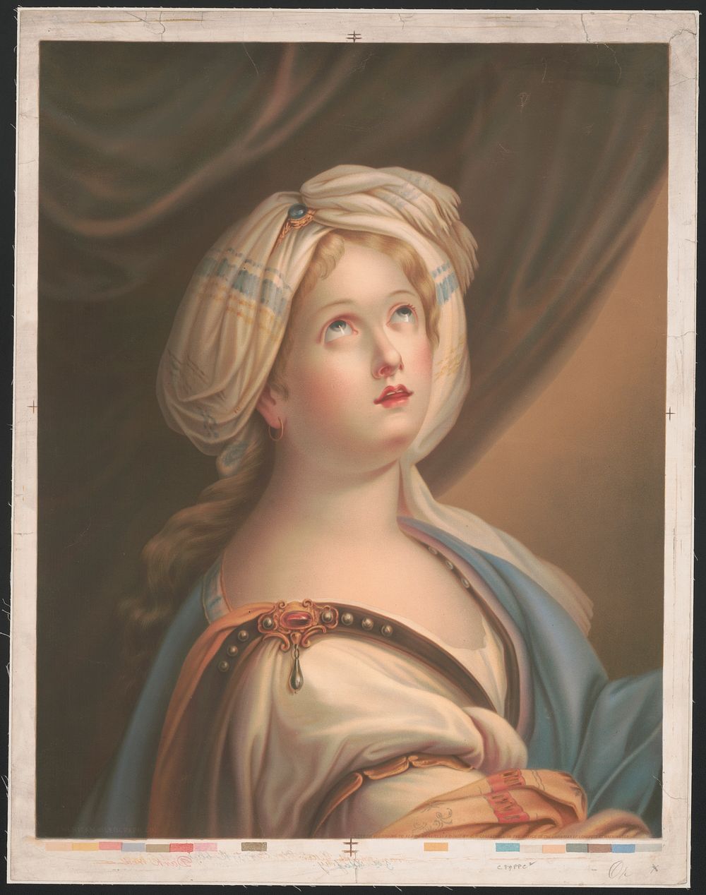 [Woman in turban looking upward]