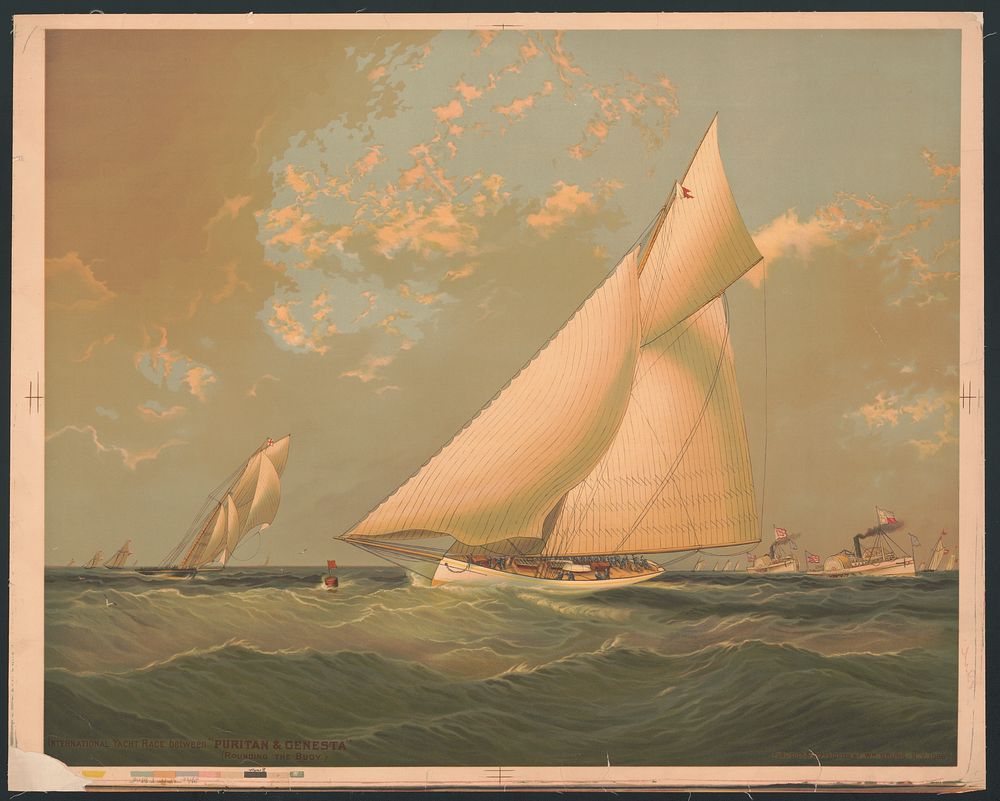 International yacht race between "Puritan & Genesta" {rounding the buoy}