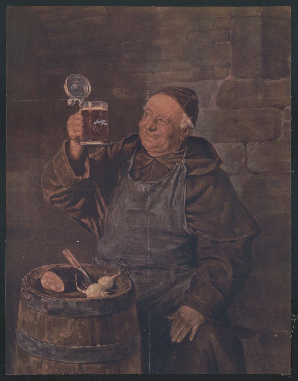 [Elderly man eating and drinking]