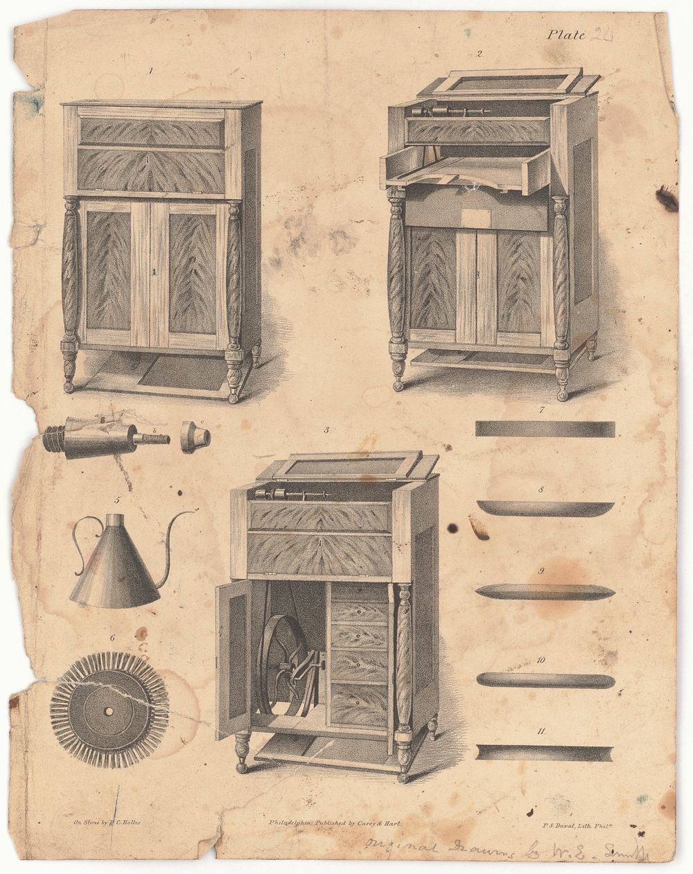 [Cabinet lathe, grinding apparatus and work bench] / P.S. Duval, Lith. Phila. ; on stone by P.C. Hollis., Duval, Peter S.…