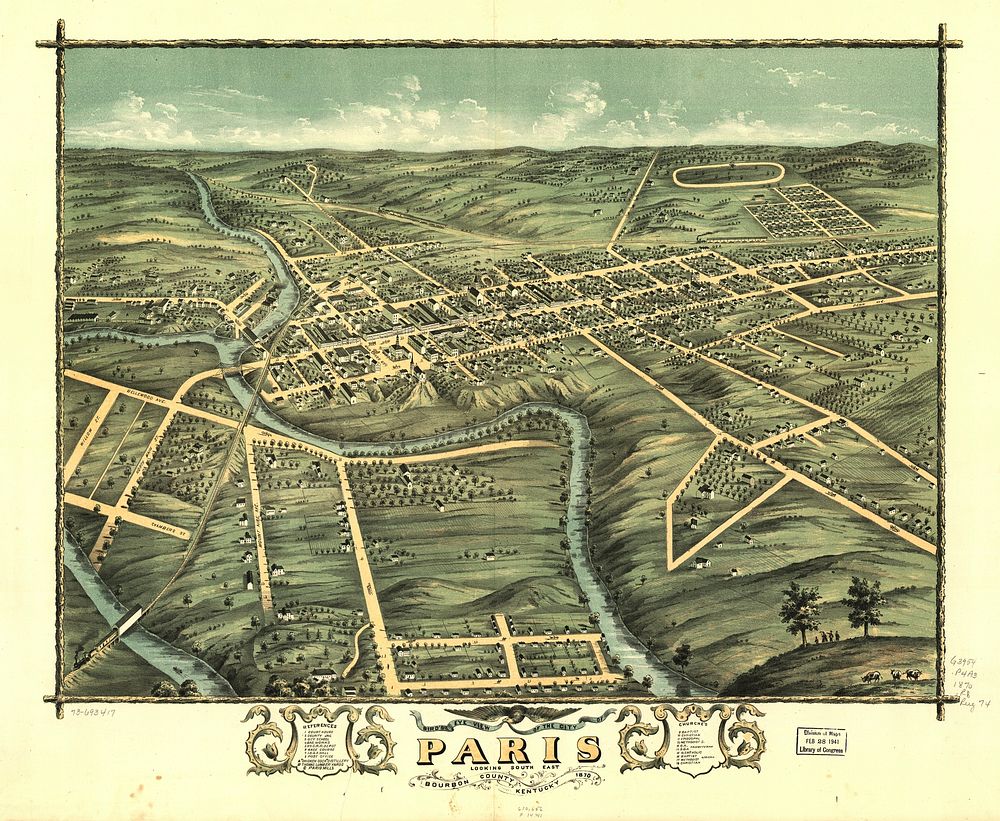 Bird's eye view of the city of Paris, Bourbon County, Kentucky 1870.