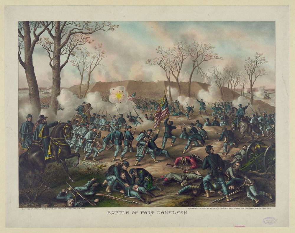 Battle of Fort Donelson--Capture of Generals S.B. Buckner and his army, February 16th 1862, Kurz & Allison.