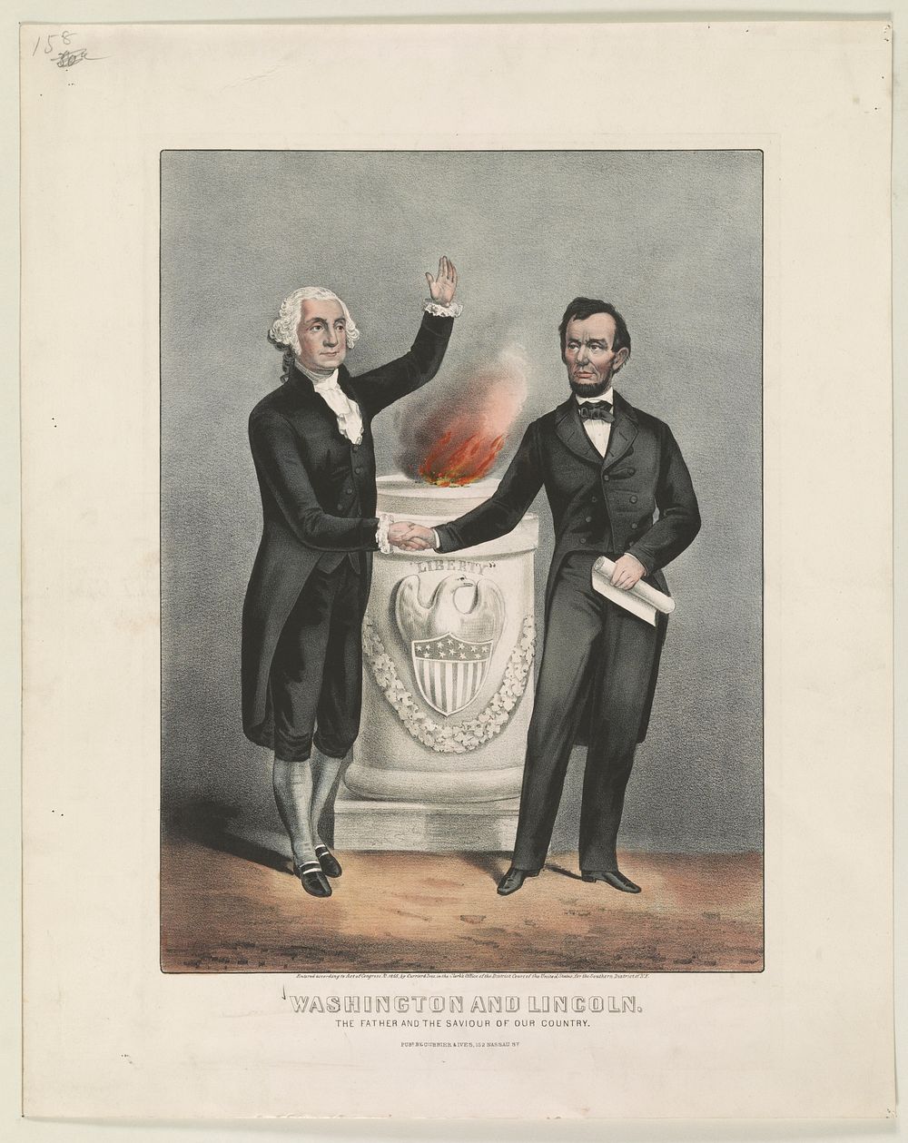 Washington and Lincoln. The father and the saviour of our country, Currier & Ives.