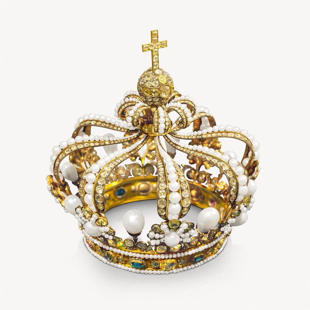 Gold royal crown, isolated headwear image