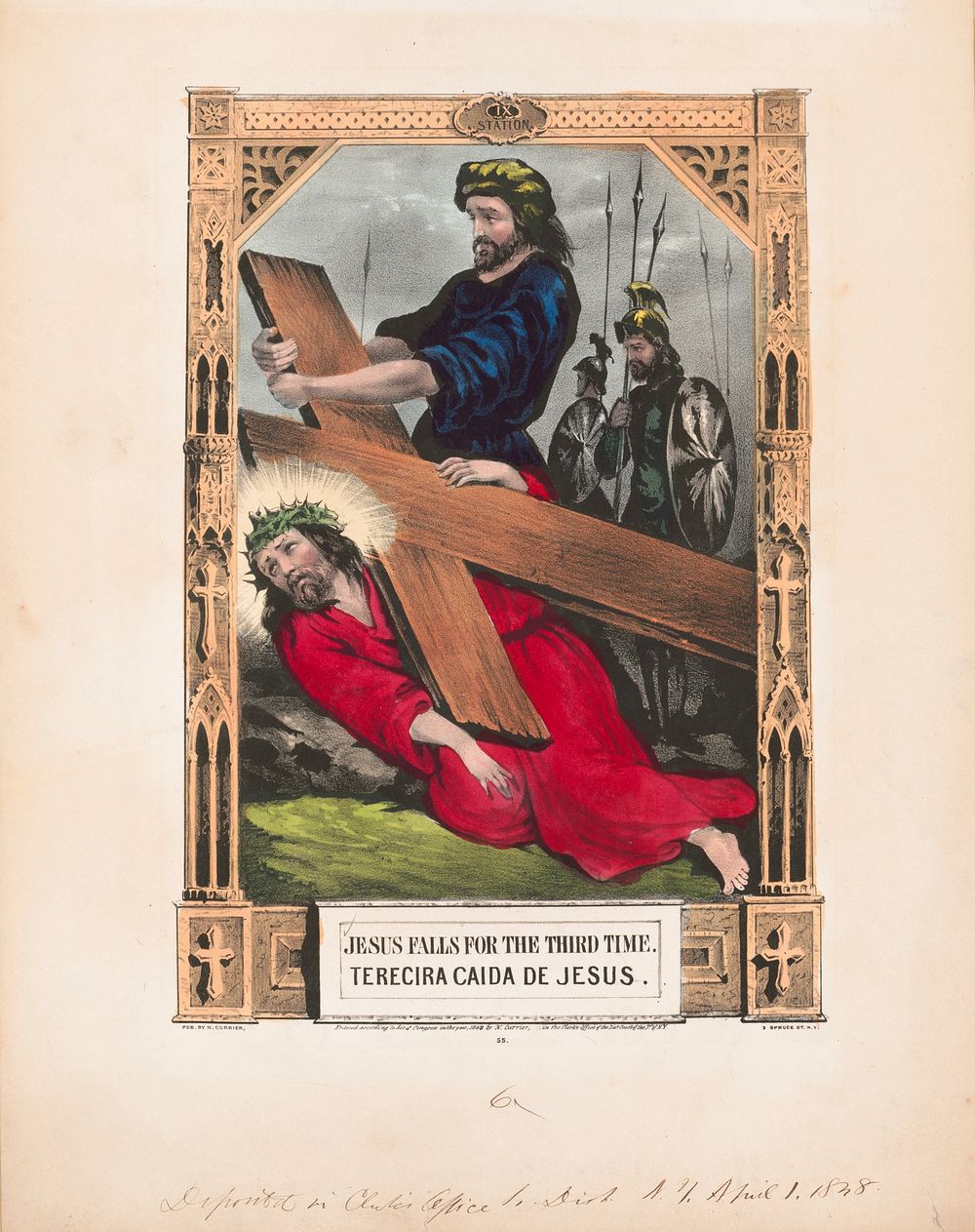 Jesus falls for the third time. / terecira caida de Jesus, N. Currier (Firm)