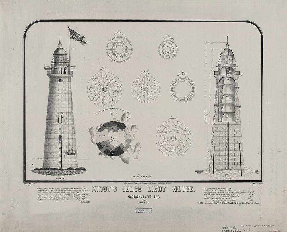 Minot's Ledge Light House. Massachusetts Bay, near Cohasset / drawn by A. Frink ; E. Burrill, lith.