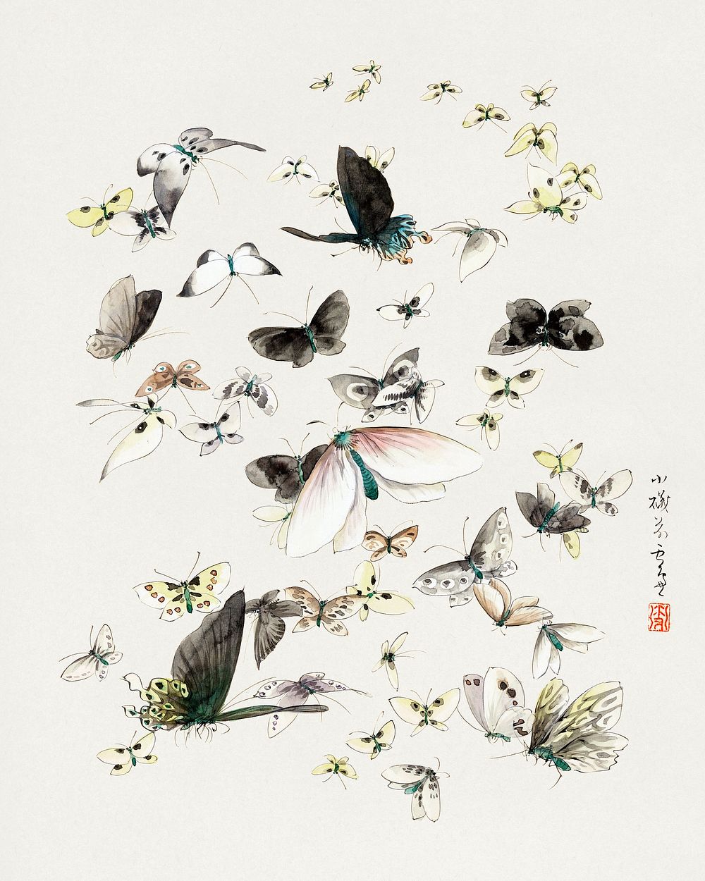 Hokusai's Butterflies and Moths (1830-1850). Original public domain image from the Library of Congress.   Digitally enhanced…
