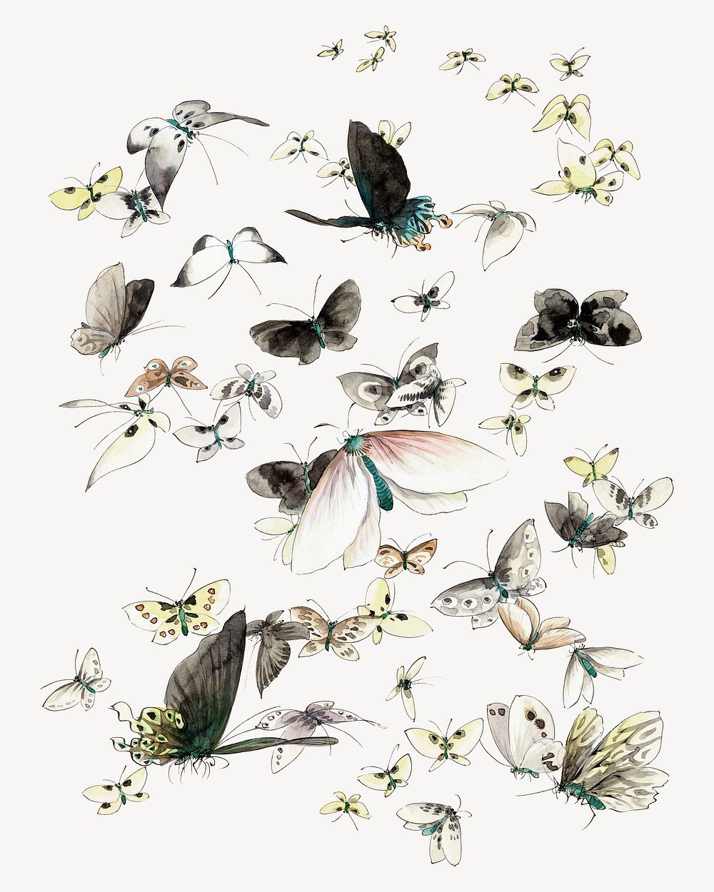 Hokusai&rsquo;s Butterflies and Moths psd.  Remastered by rawpixel. 