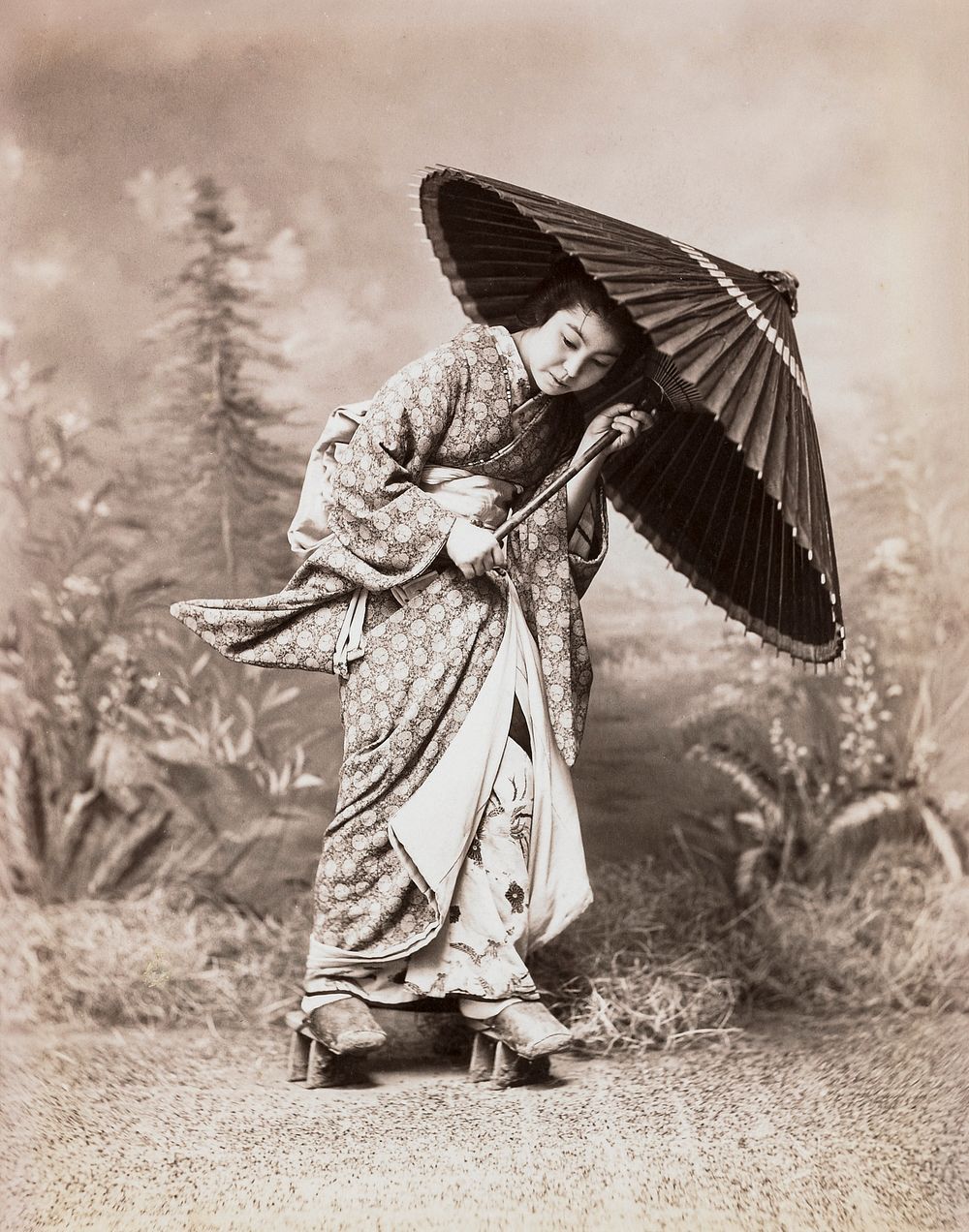 Japanese woman and a parasol (19th-20th century) vintage photography by Keisai Eisen. Original public domain image from The…