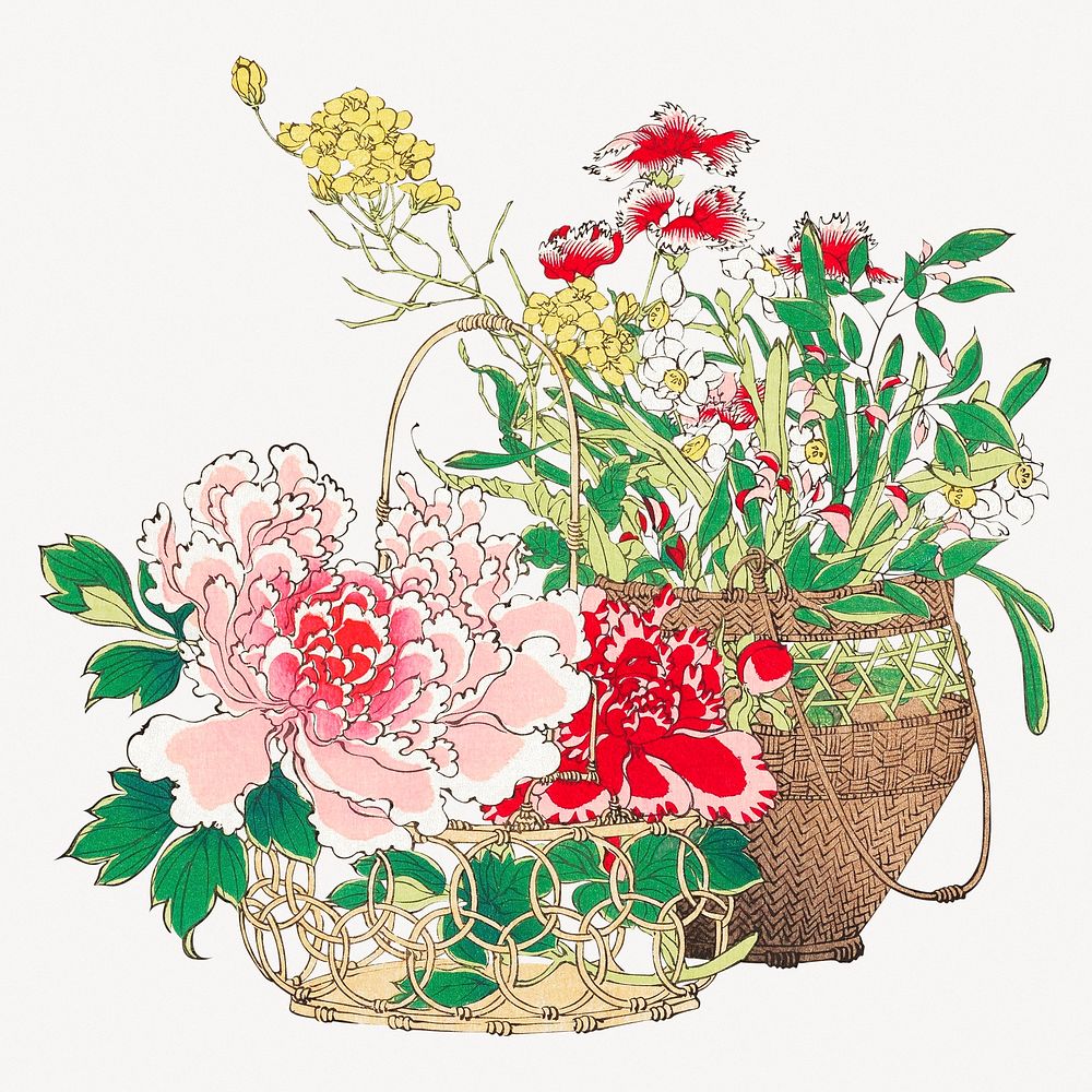 Japanese flower basket psd.   Remastered by rawpixel. 