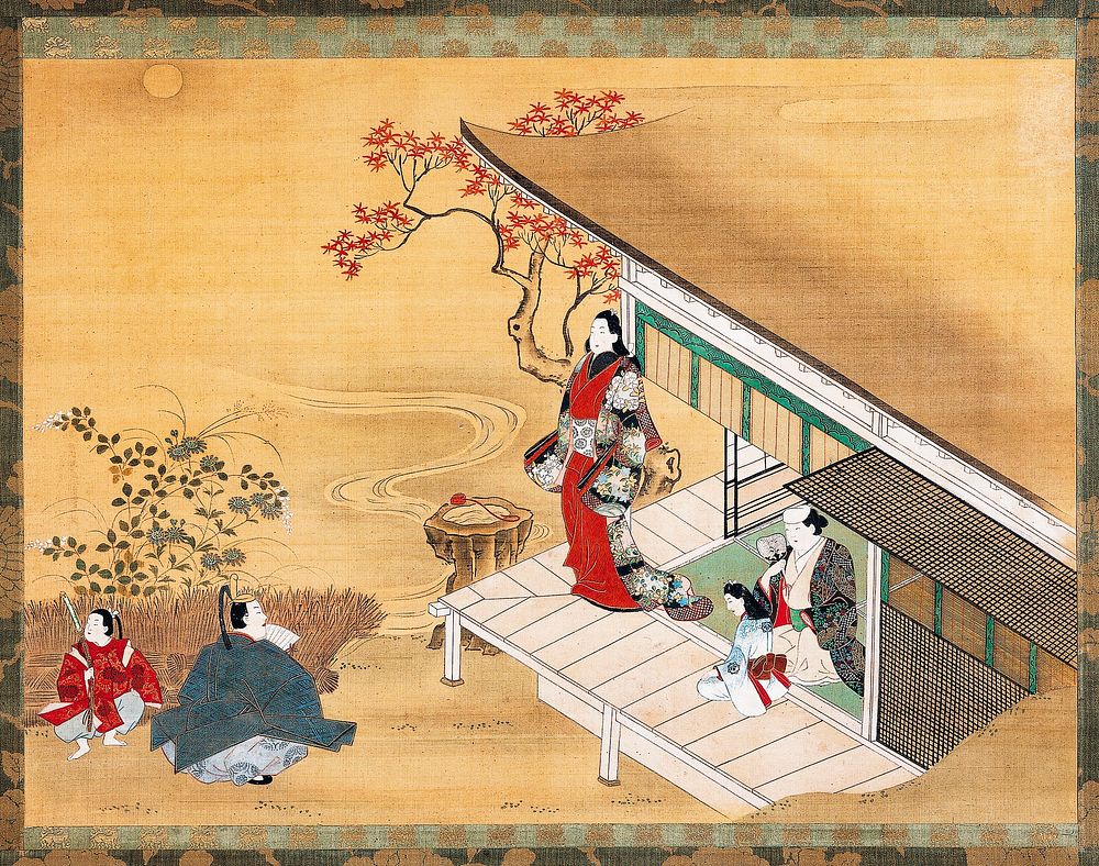 Japanese beauty of Veranda, the Tales of Ise (18th century) vintage painting Original public domain image from the…