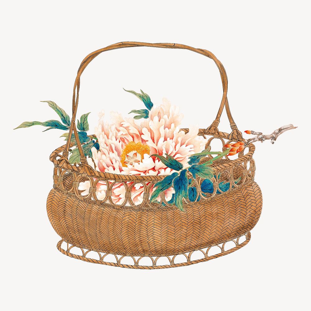 Japanese flower basket psd.   Remastered by rawpixel. 