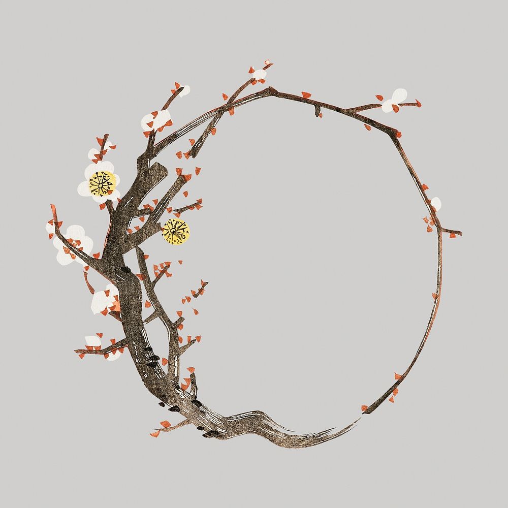 Circular plum branch psd.   Remastered by rawpixel. 