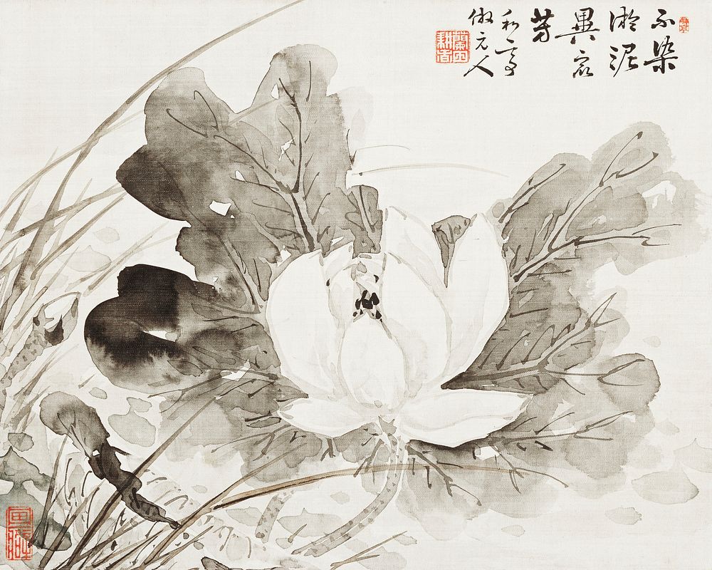 Japanese blooming lotus (19th century) vintage painting by Taki Katei. Original public domain image from the Minneapolis…