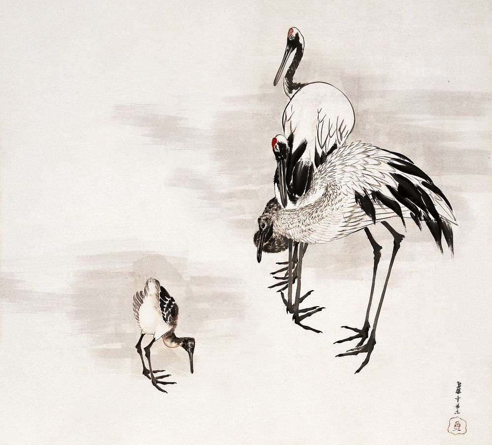 Japanese cranes (1787) vintage painting by Nagasawa Rosetsu. Original public domain image from the Minneapolis Institute of…