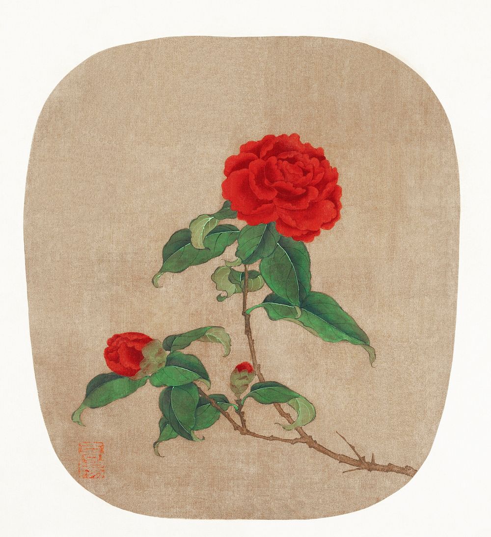 Chinese red camellia (1368&ndash;1644) vintage painting. Original public domain image from The MET Museum.   Digitally…