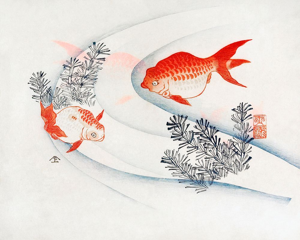 Two Goldfish in Water (1830s) by Yamada Hogyoku. Original public domain image from the Minneapolis Institute of Art.  …