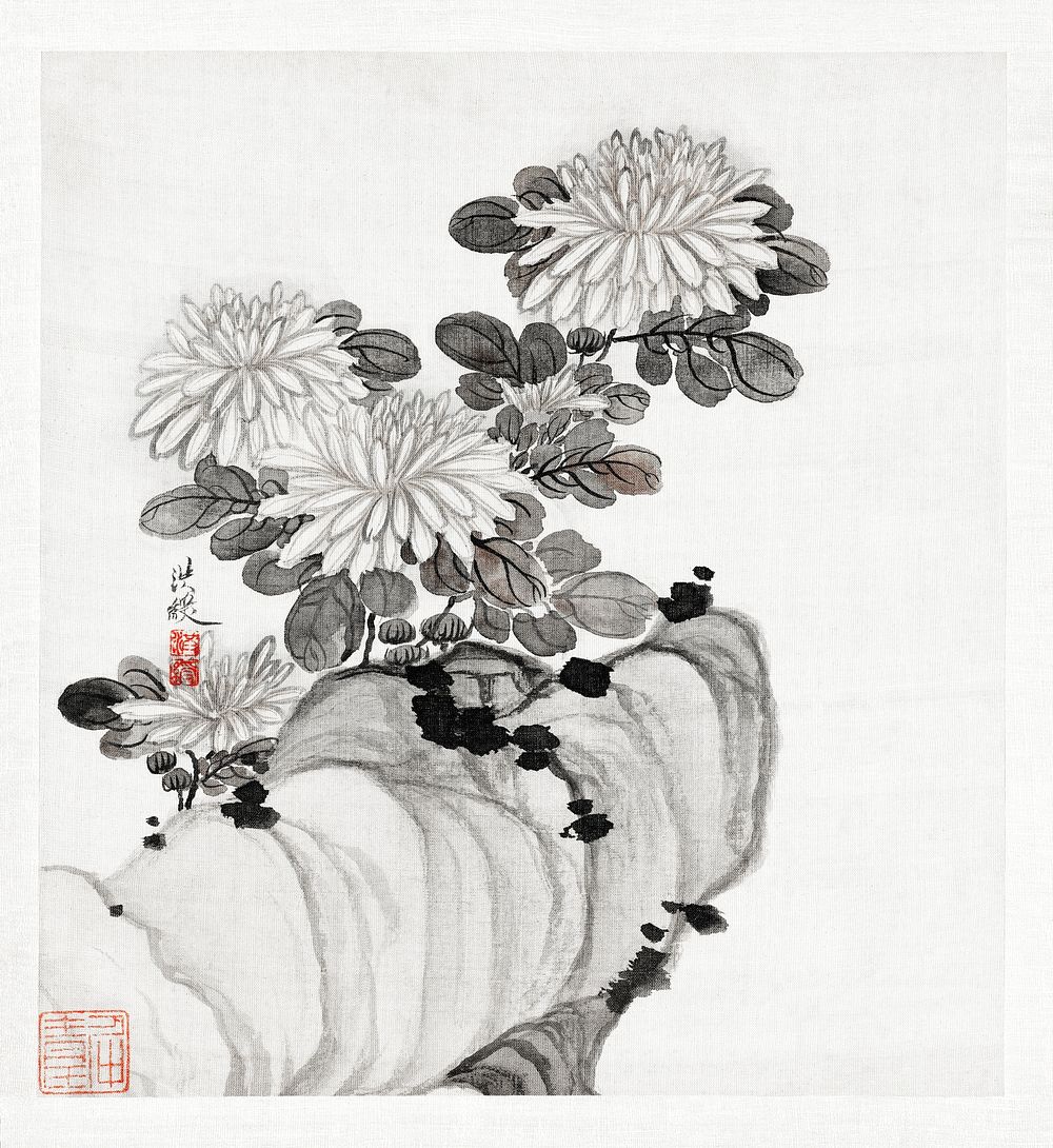 Chrysanthemums (1598&ndash;1652) vintage Chinese painting by Chen Hongshou. Original public domain image from The Cleveland…