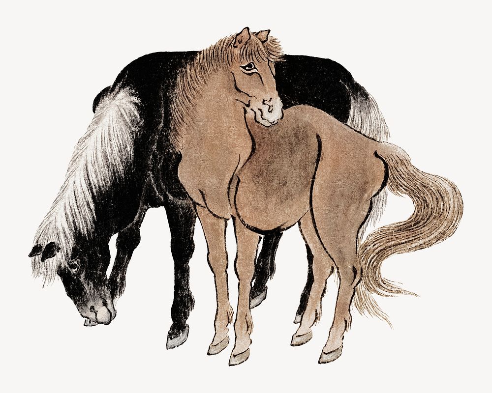 Japanese horses, vintage animal illustration psd. Remastered by rawpixel. 