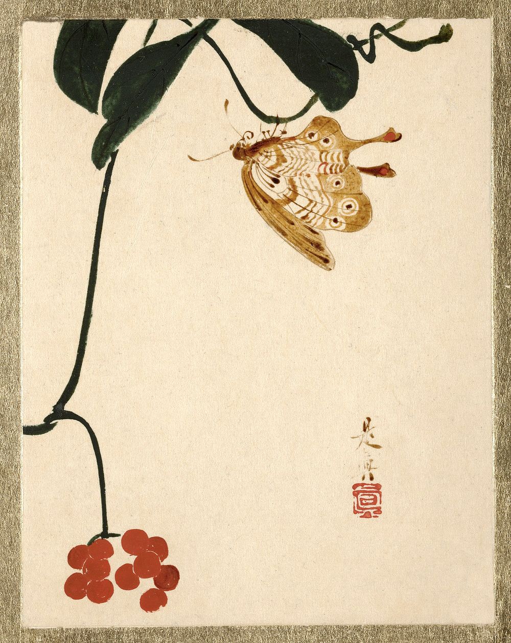 Shibata Zeshin's Red Berry Plant and Butterfly (1807-1891). Original public domain image from The MET Museum.    Digitally…