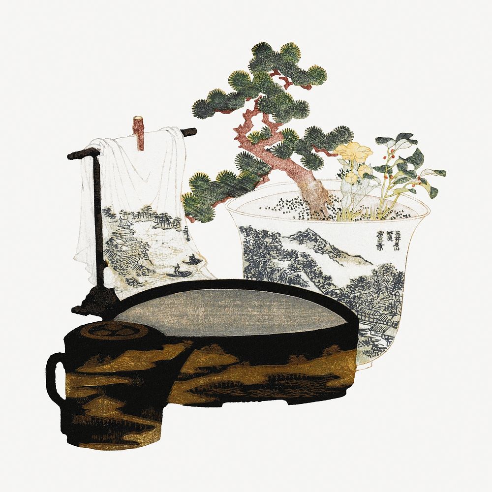 Hokusai&rsquo;s tea table psd.   Remastered by rawpixel. 