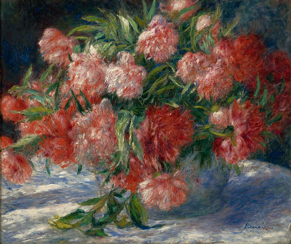 Peonies (c. 1880) painting in high resolution by Pierre-Auguste Renoir. 