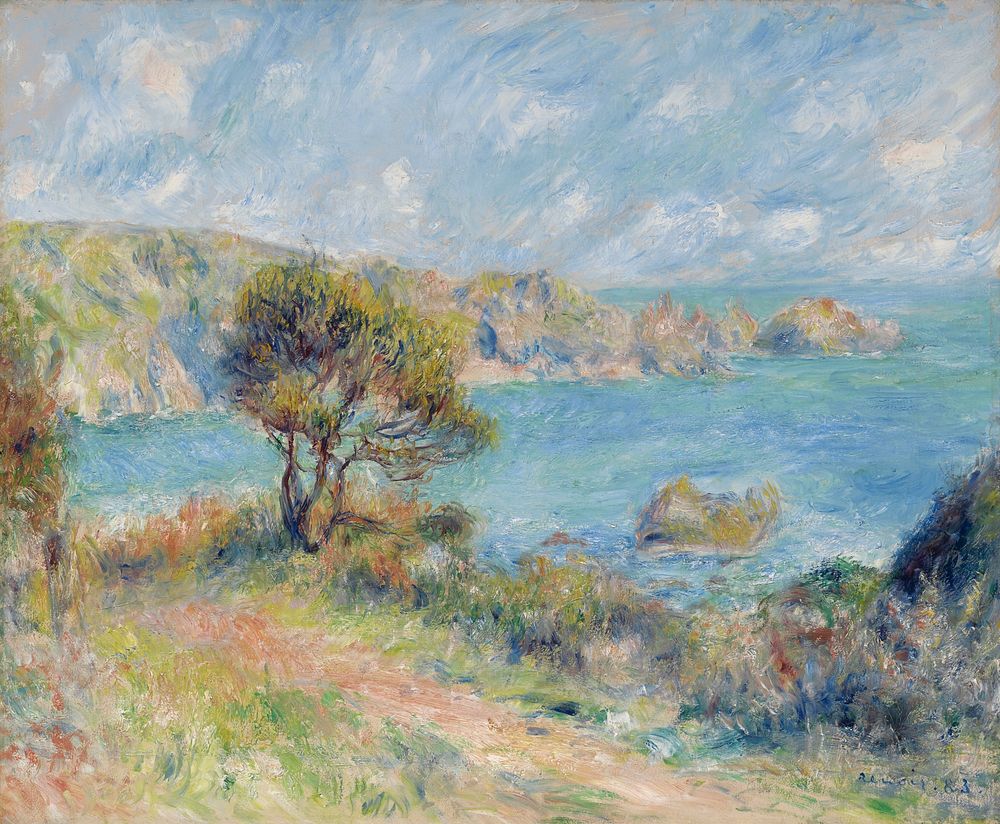 View at Guernsey (1883) painting in high resolution by Pierre-Auguste Renoir. 