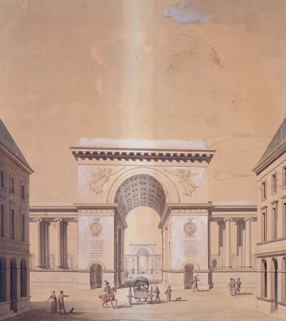 Alexandre Théodore Brongniart (1739-1813). "Projet de porte et de place de la Bourse à l'extrémité de la rue Vivienne".…