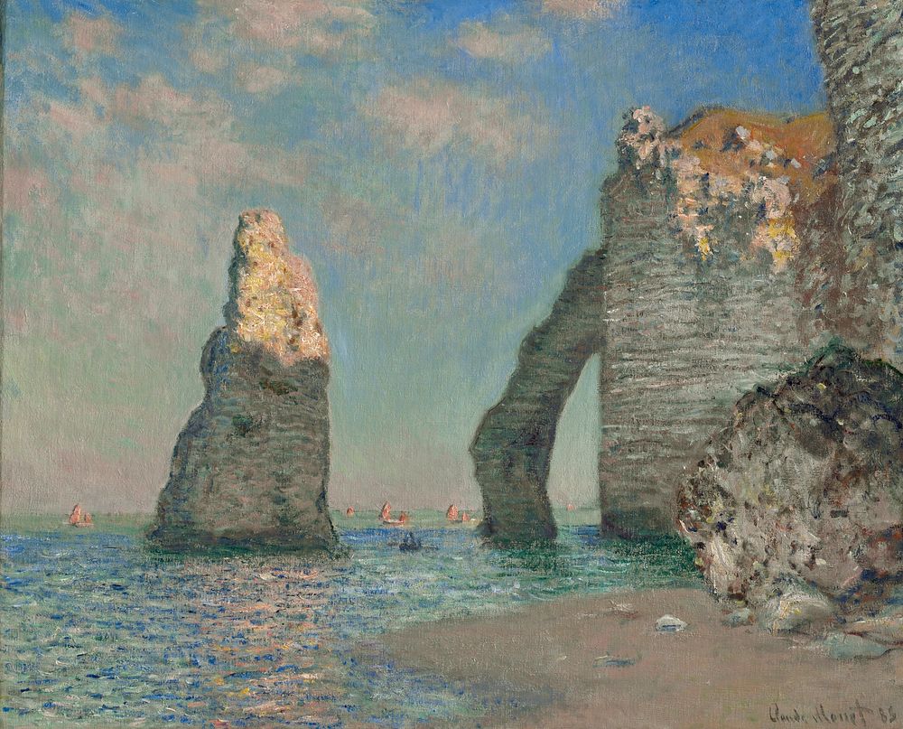 Claude Monet's The Cliffs at &Eacute;tretat (1885) famous painting.   