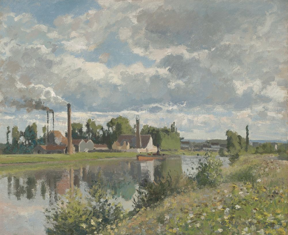 The River Oise near Pontoise (1873) painting in high resolution by Camille Pissarro.  