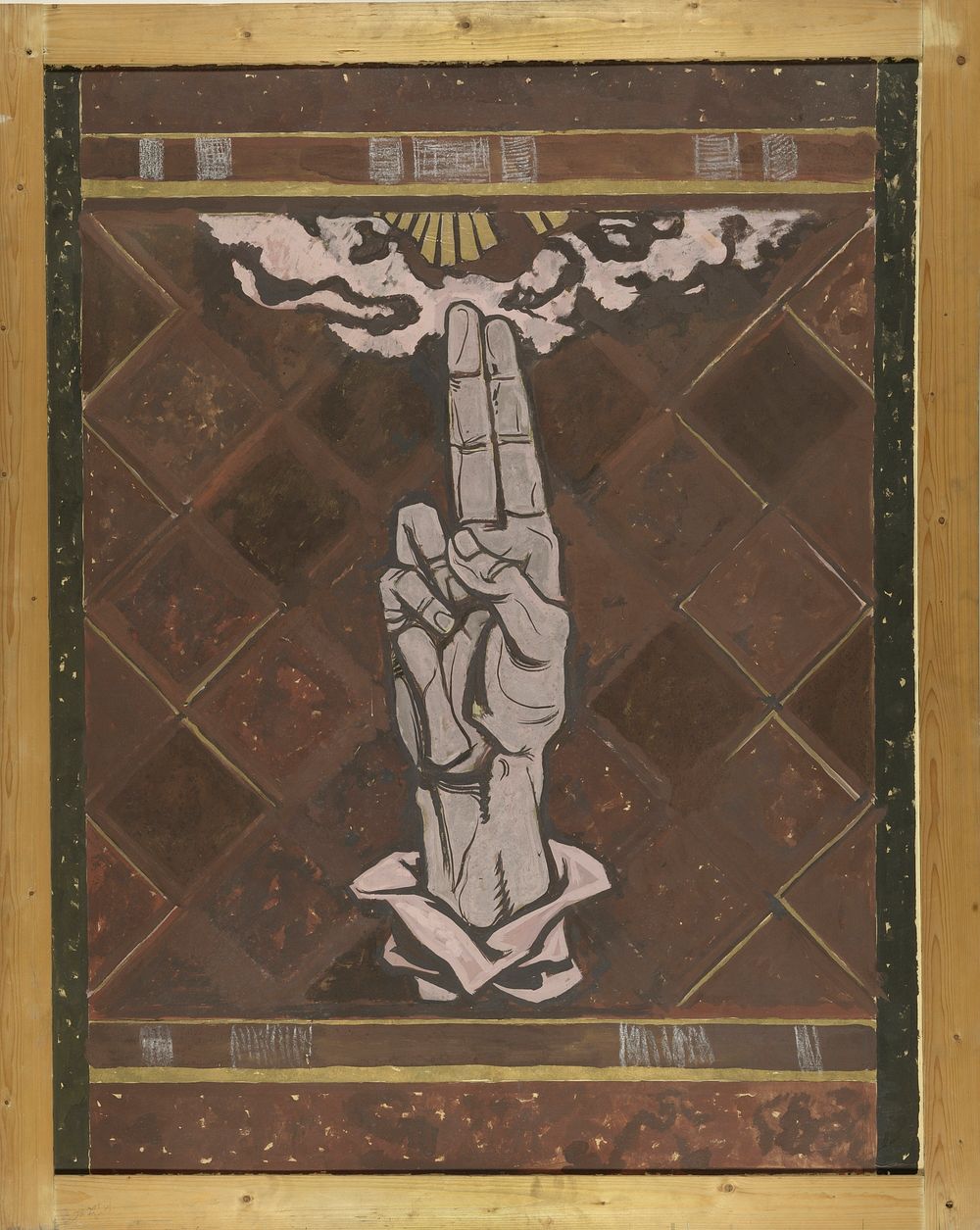 Zwerende hand; ontwerp voor figuur van de marmerdecoratie in de Hoge Raad te Den Haag (ca.1868&ndash;1938) drawing in high…