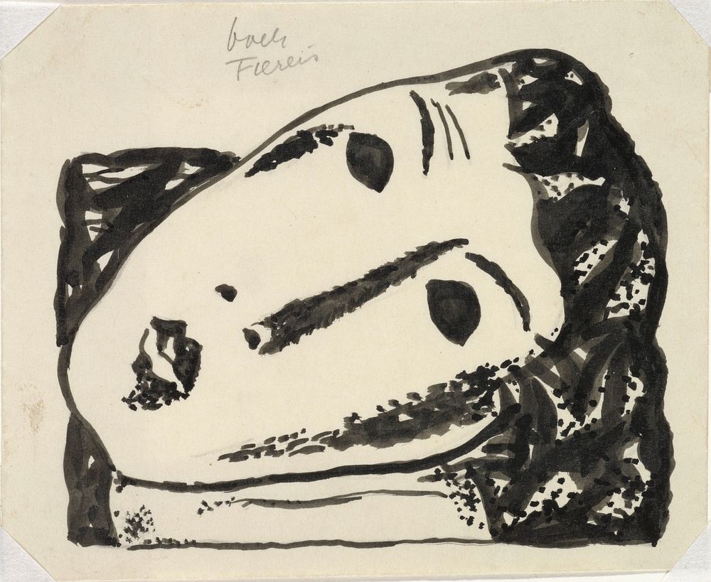 Vignet voor boek 'L'art Hollandais contemporain' van Paul Fierens; liggend vrouwenhoofd (1932&ndash;1933) drawing in high…